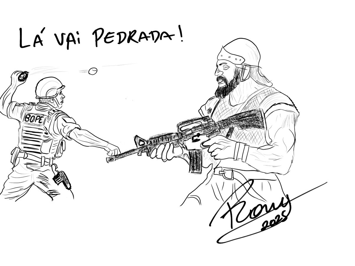 Charge: Lá vai pedrada